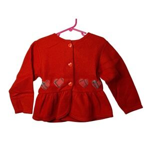 VTG Young Hearts Fleece Cardigan Red Plaid Heart Peplum Button Front SZ 4T Girls